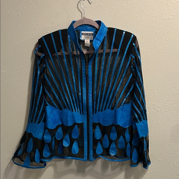 Vintage Stillman NY Lamb Leather Rain Drop Mesh Jacket Blue Black - Picture 1 of 7